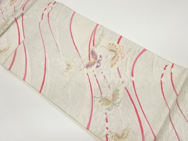 JAPANESE KIMONO / VINTAGE FUKURO OBI / WOVEN BUTTERFLY & UME BLOSSOM